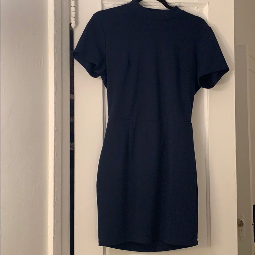 Tobi high neck open back navy blue dress